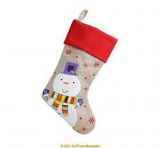 Deluxe Plush Hessian Red Top Snowman Stocking 40cm X 25cm