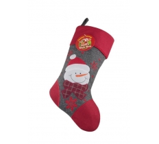 Deluxe Plush Red/grey Snowman Christmas Stocking 40cm x 25cm