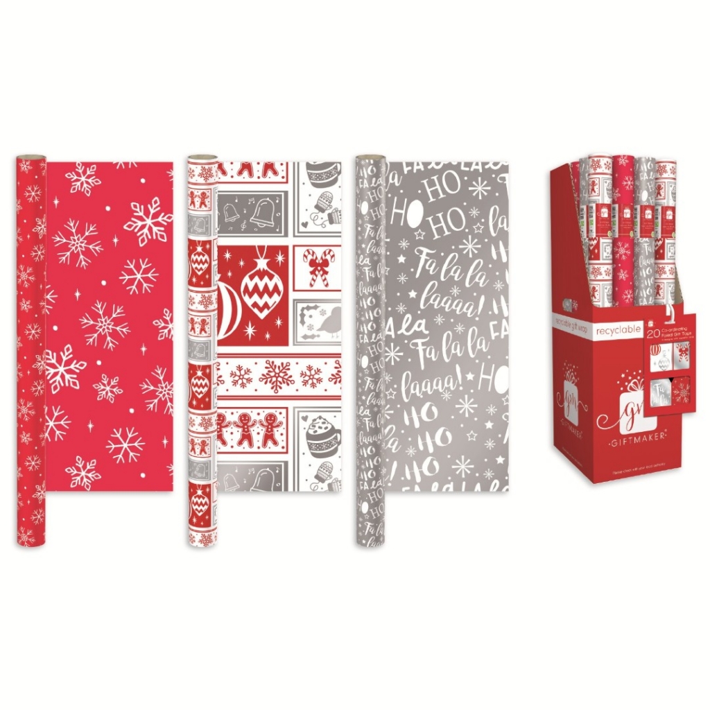 Christmas 4m Gift Wrap Red And White - Click Image to Close