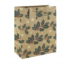 Christmas Kraft Holly Large Bag ( 265Mm X 330Mm X 140Mm )