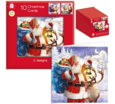 Christmas Square Traditional Out Door Santa Card Pack 10