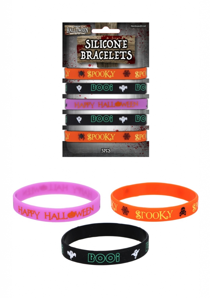 Halloween Silicone Bracelets 5-pack (1.2cm X 20cm) 3 Assorts - Click Image to Close