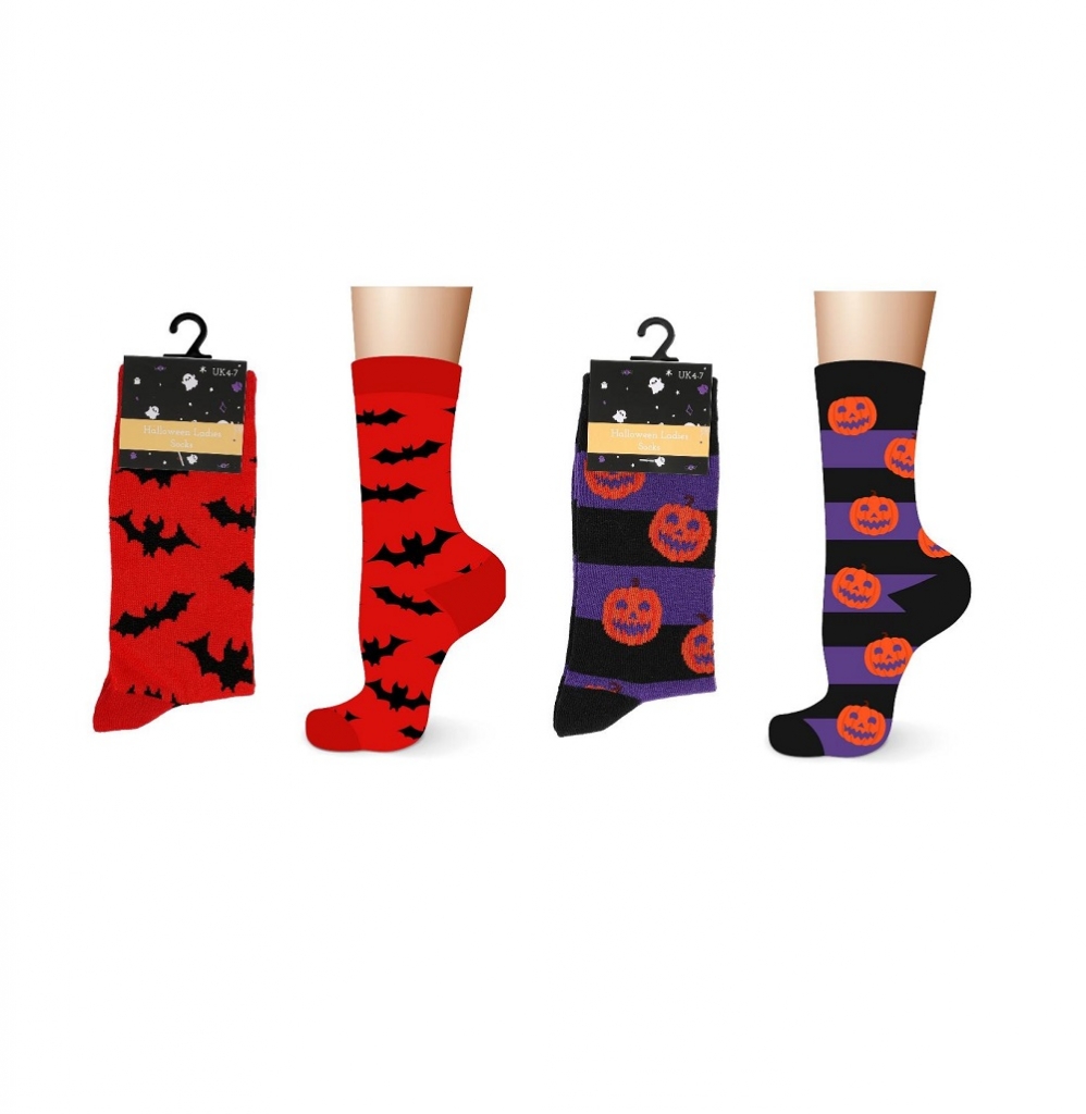 Ladies Cotton Halloween Design Socks - Click Image to Close