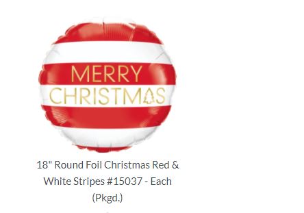 Round 18" Christmas Red & White Stripes Balloon - Click Image to Close