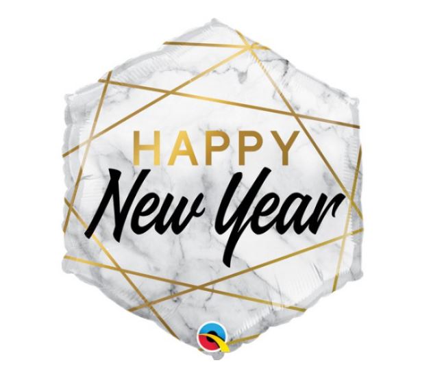 20" Hexagon New Year Marble Balloon - Click Image to Close