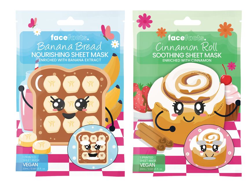 Face Facts Printed Sheet Masks Banana Bread / Cinnamon Roll - Click Image to Close