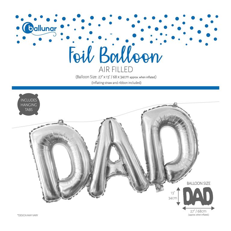 Father Day Dad Foil Balloon In Silver - Click Image to Close
