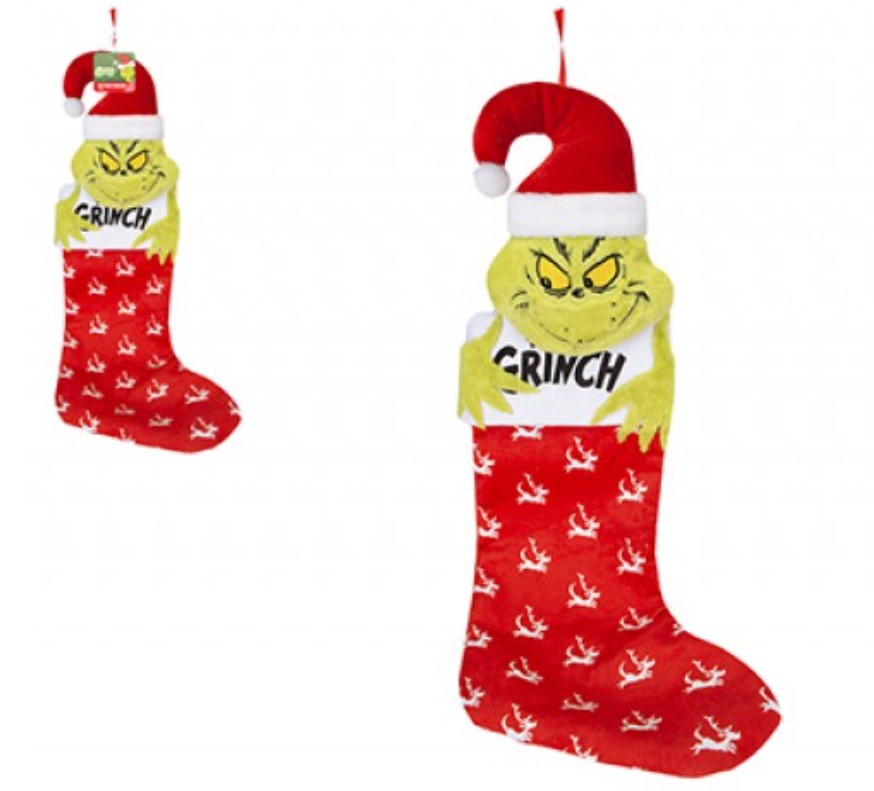 Grinch Plush Stocking With 3d Plush Grinch Head 72cm - Click Image to Close