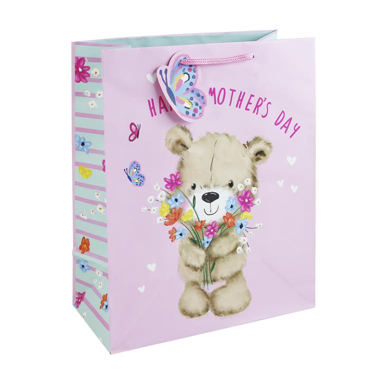 MOTHER'S DAY CUTE BEAR AND FLOWERS LARGE BAG - Click Image to Close