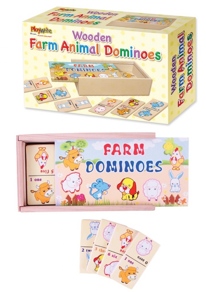 Wooden Farm Animal Dominoes 16X9cm - Click Image to Close