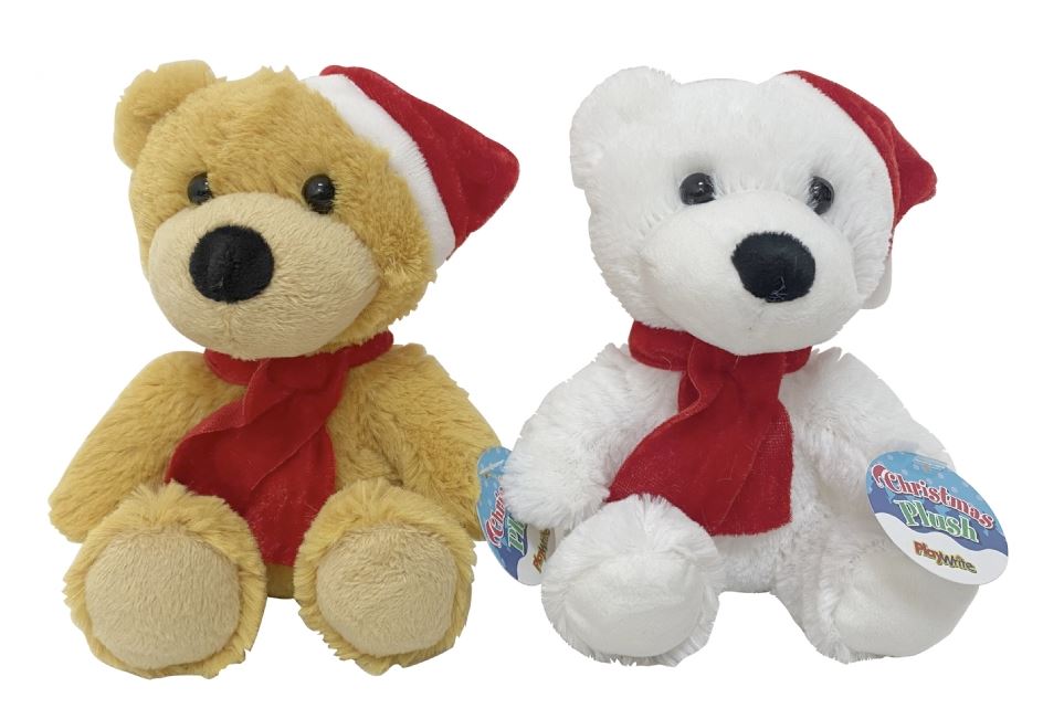 Christmas Plush Bear Hat & Scarf 15cm - Click Image to Close