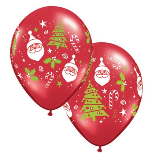 Ruby Red 11" Santa & Christmas Tree Latex Balloons (50) - Click Image to Close