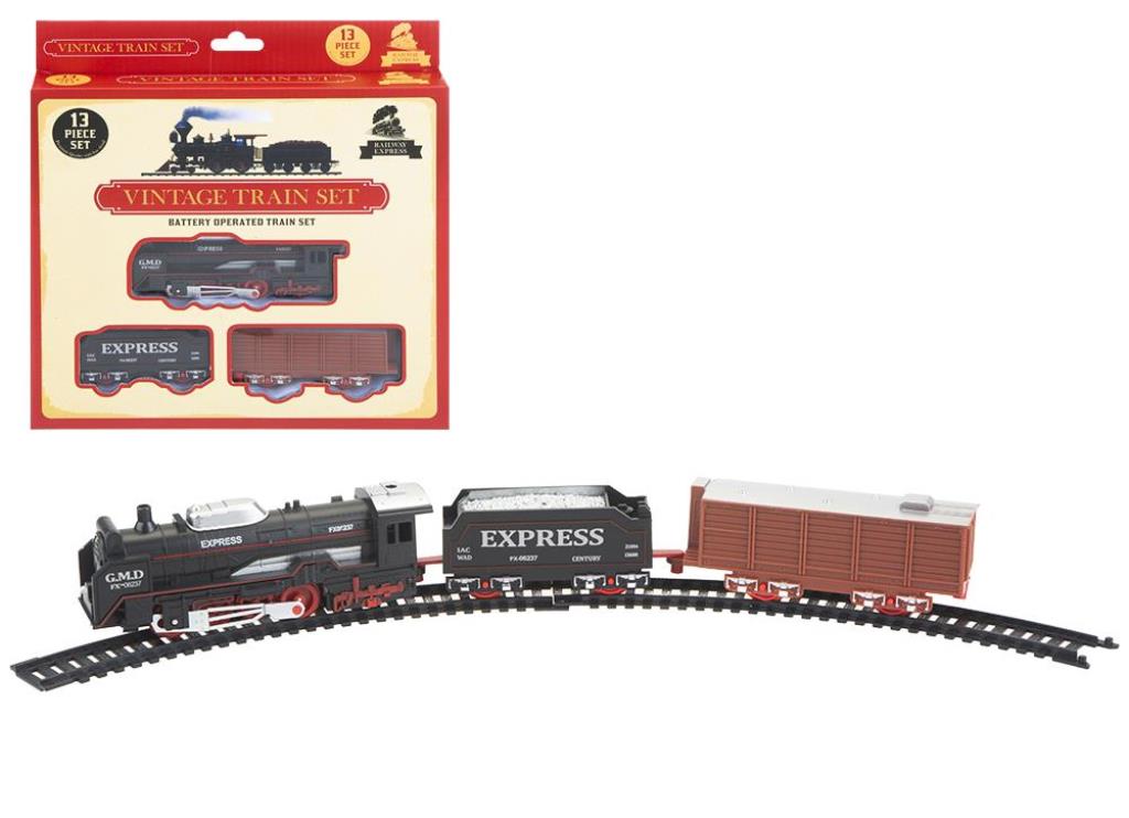 Vintage Train Set In Printed Box 13 Piece - Click Image to Close