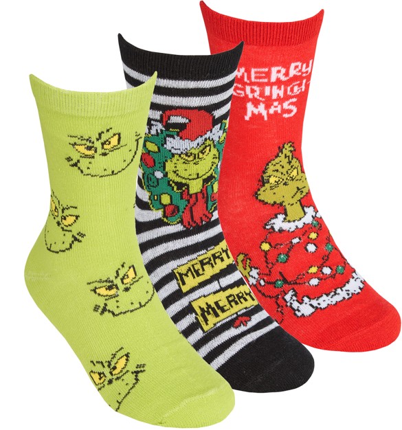 Grinch Design Socks 3 Pack Kids - Click Image to Close