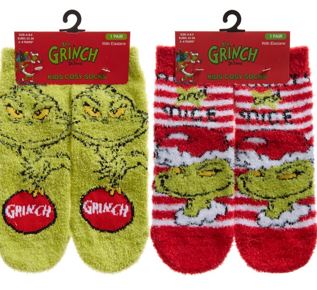 Toddler/Infant Grinch Cosy Socks 1 Pair Assorted Sizes - Click Image to Close