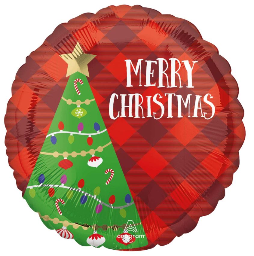 18" Festive Christmas Tree Plaid Balloon - Click Image to Close