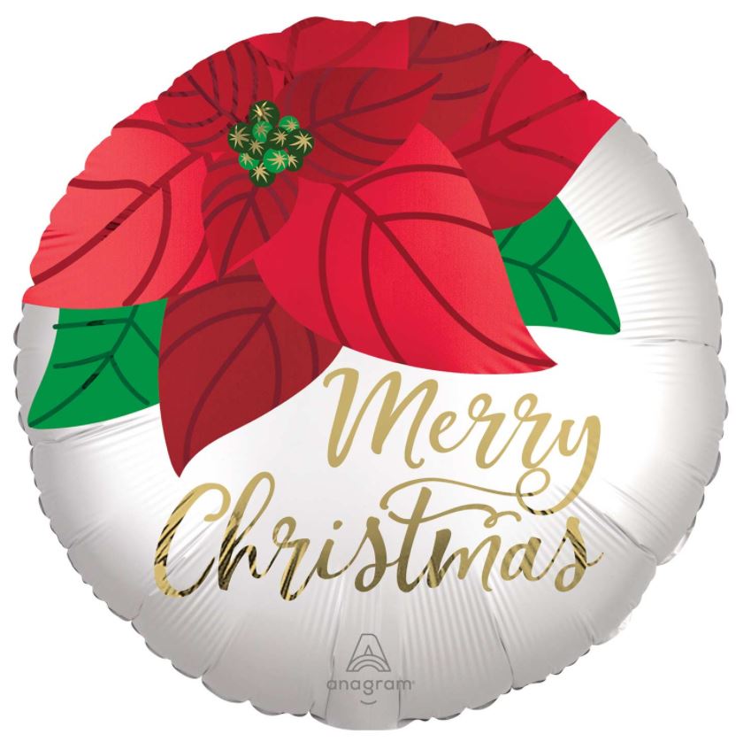 18" Christmas Poinsettia Foil Balloon - Click Image to Close