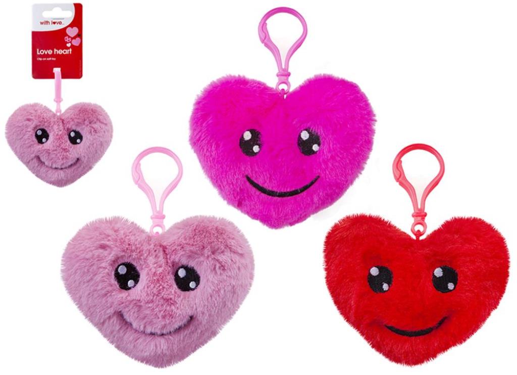 Plush 12cm Love Heart With Clip ( Assorted Colours ) - Click Image to Close