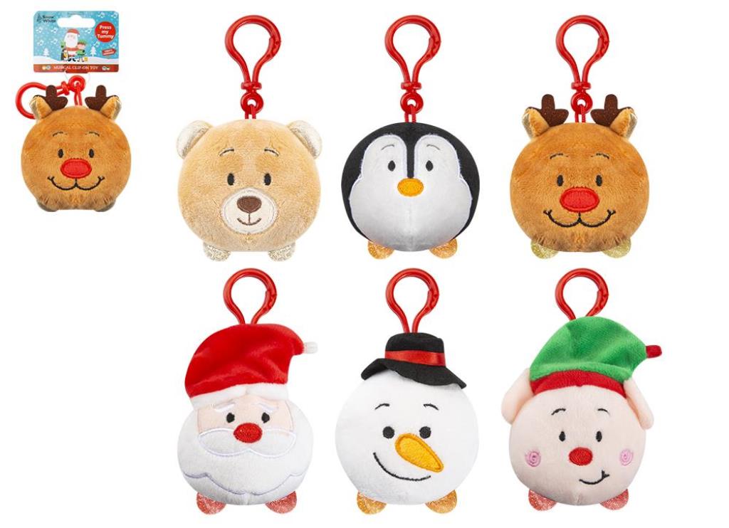 Christmas Clip On Plush With Sound Chip 8cm - Click Image to Close