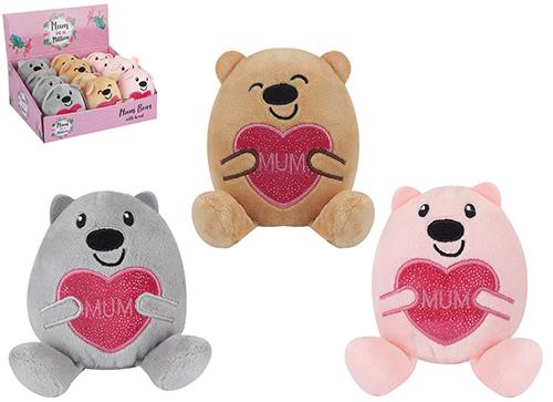 Mum Bear Hugging Shiny Heart 10cm - Click Image to Close