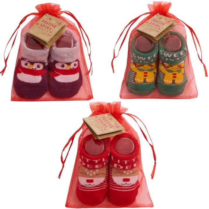 Baby 1pair Xmas Sock In Organza Bag 0-12M - Click Image to Close
