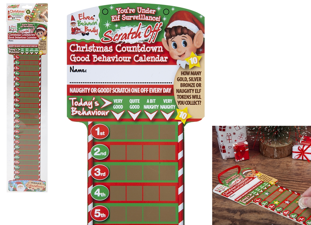 Elf Scratch Off Countdown Advent Calendar 11cm X 52cm - Click Image to Close