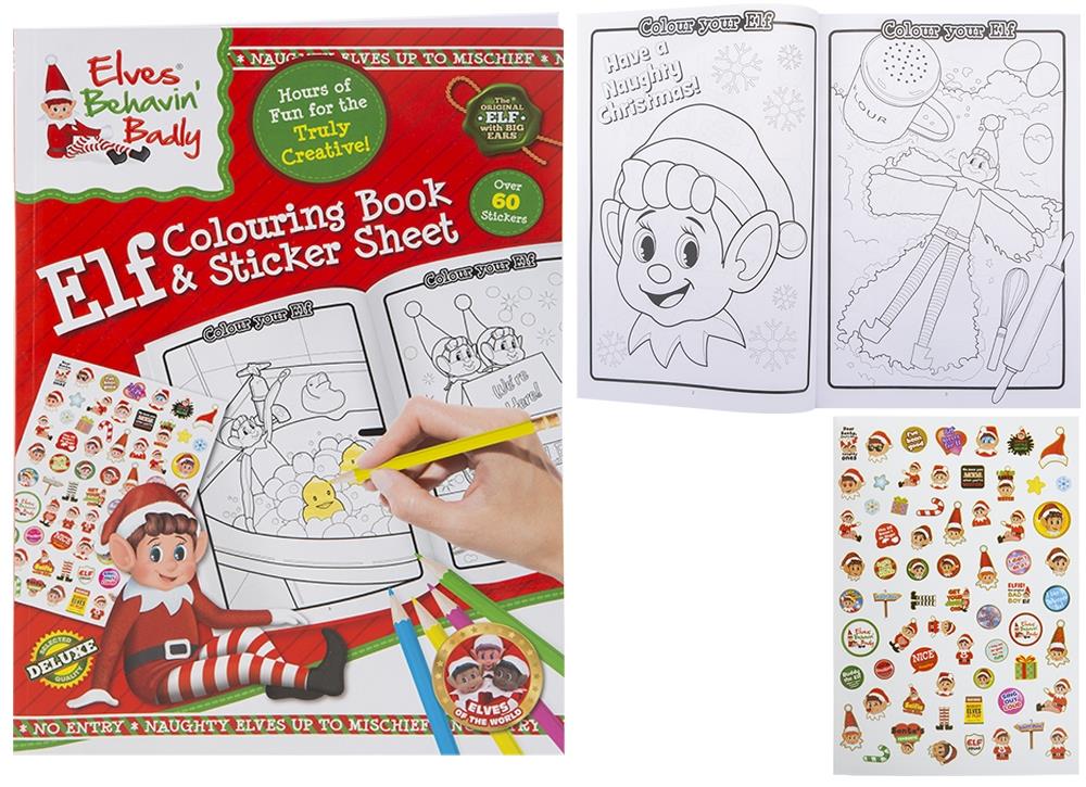 Extra Large Elf Colouring Book With Sticker Sheet - Click Image to Close