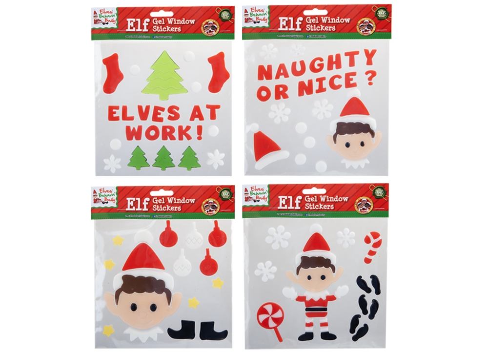 Elf Gel Window Stickers 20cm X 20cm ( Assorted Designs ) - Click Image to Close