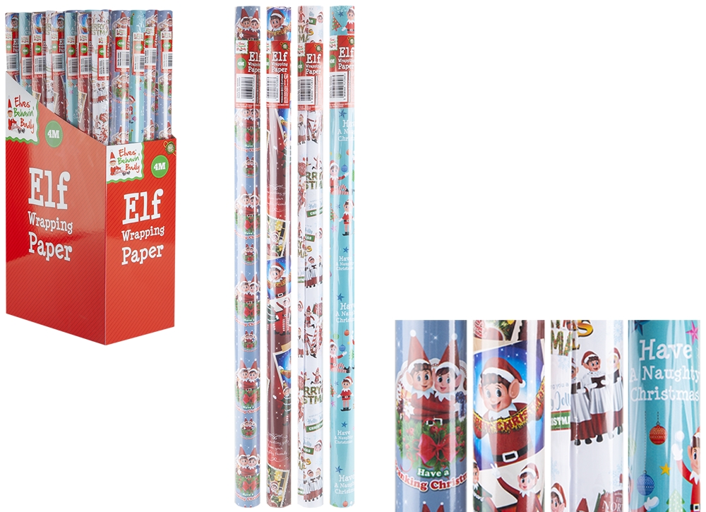Christmas Elves Behavin' Badly Gift Wrapping Paper 4m - Click Image to Close
