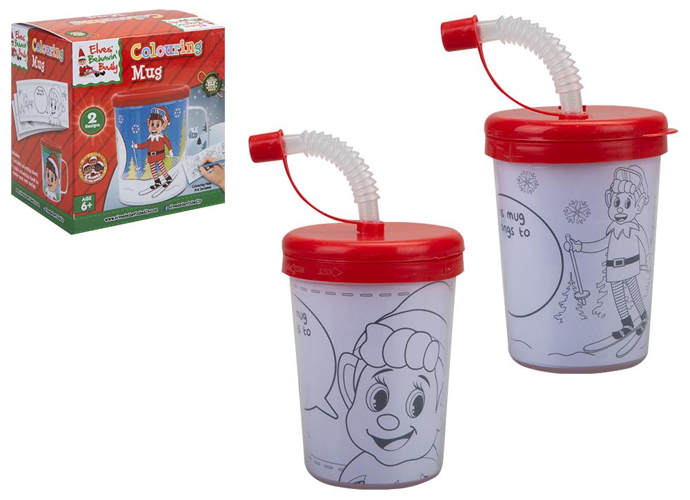 Elves Behavin' Badly Colour Your Own Cup With Straw - Click Image to Close