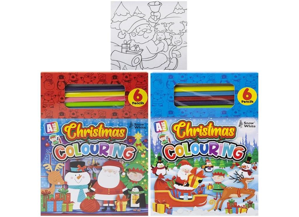 21.5X15cm Christmas Colouring Pad Set With 6 Pencils - Click Image to Close