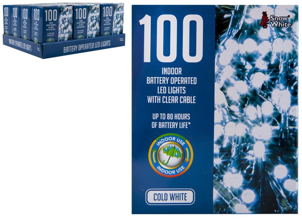 100 Battery Operated LED Light Cold White - Click Image to Close