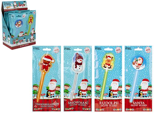 Christmas Character Glow Wand 8" 4 Assorted - Click Image to Close