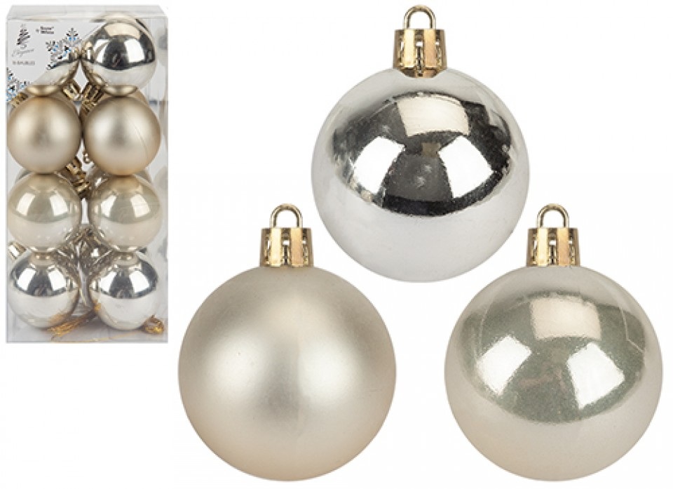 Christmas Baubles 5cm Champagne Set Of 16 - Click Image to Close