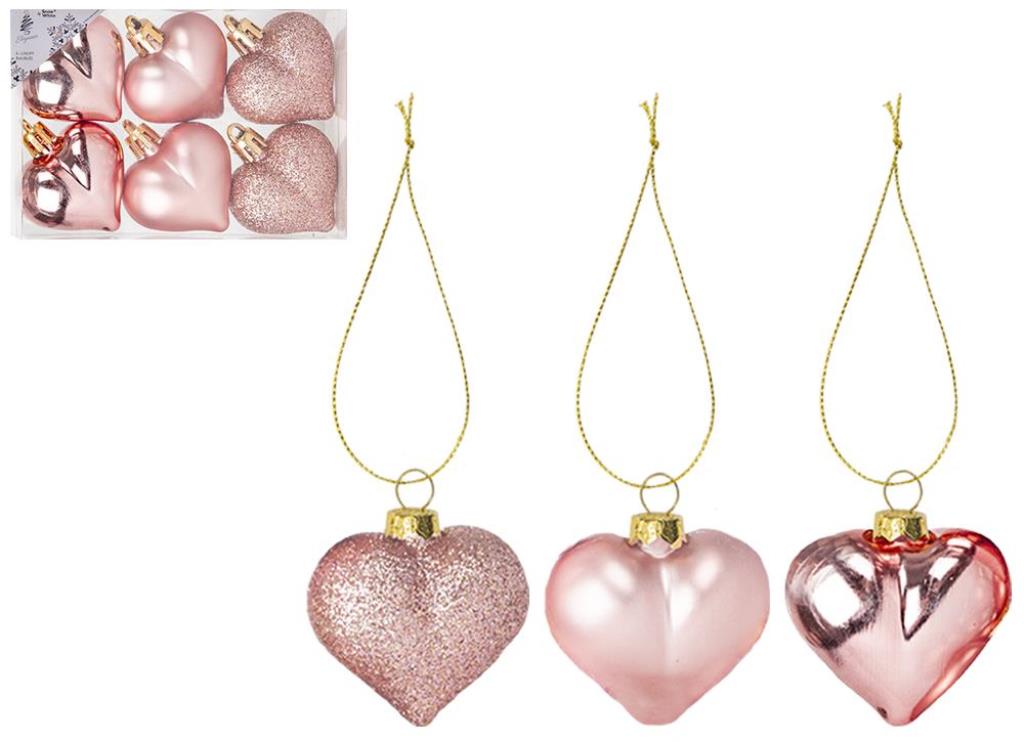 Box Of 6 Heart Decorations 4cm Rose Gold - Click Image to Close