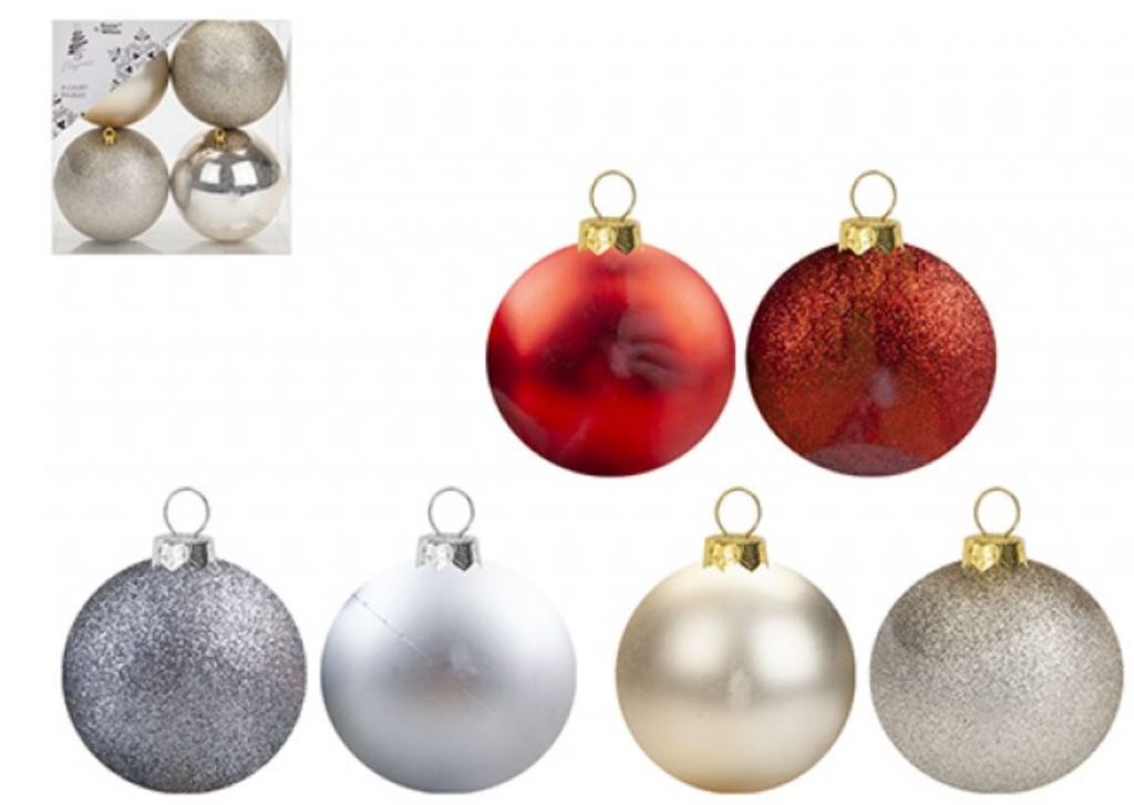 Christmas 7cm Baubles 4 Pack ( Assorted Colours ) - Click Image to Close