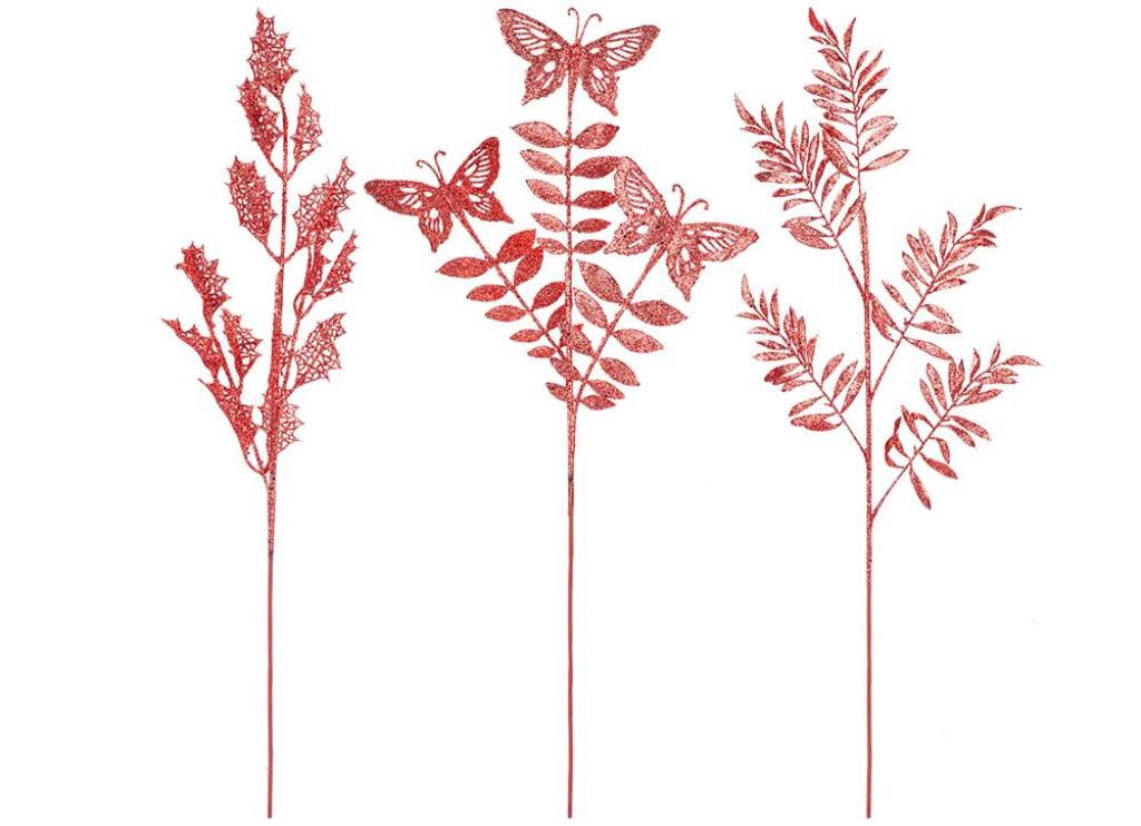 Glitter Christmas Picks With Butterfly - Red (Assorted ) - Click Image to Close