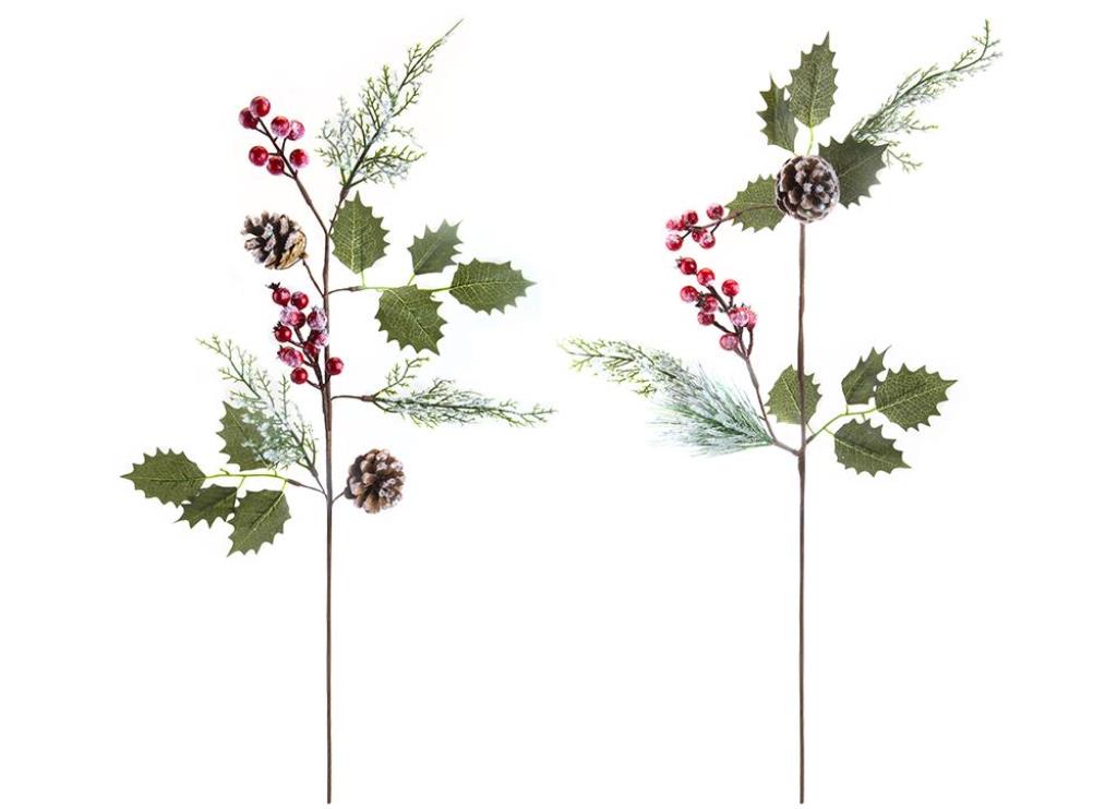 70cm Holly & Berry Picks With Swing Tag. 2 Assorted - Click Image to Close
