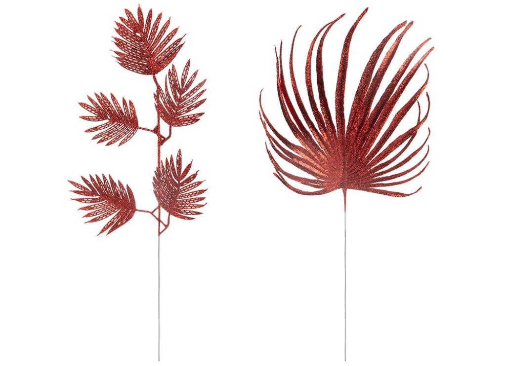 Red Glitter Spruce Leaf Pick ( Assorted Designs ) - Click Image to Close