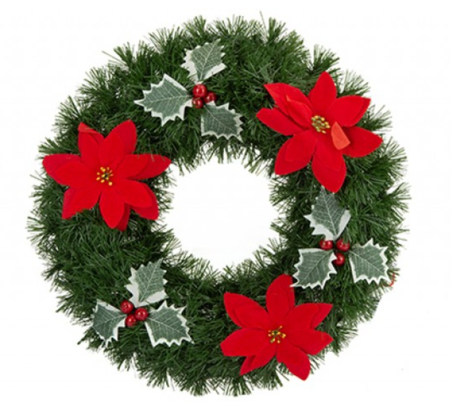 Snow White Holly/poinsettia Wreath 38cm - Click Image to Close