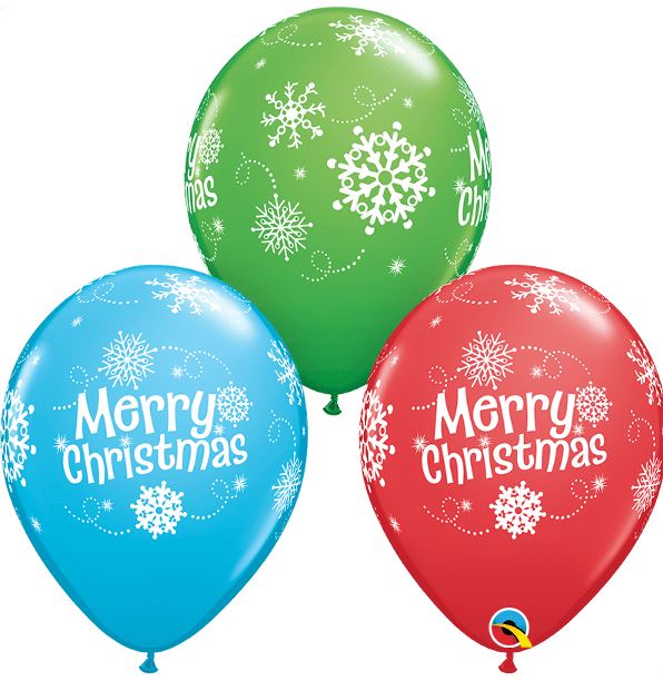 Qualatex 11" Merry Christmas /snowflakes Balloons 25 Pack - Click Image to Close