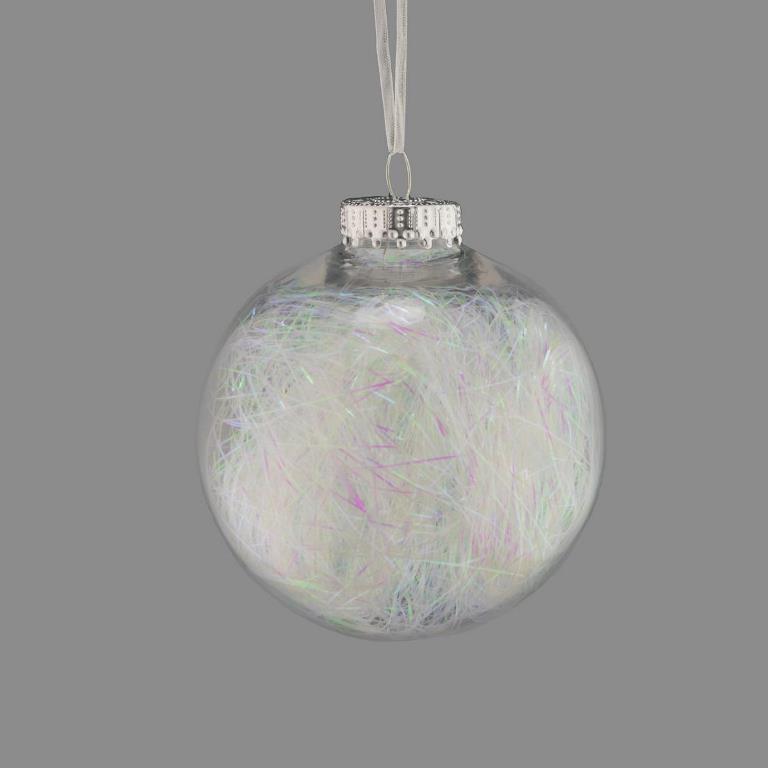 10cm Clear Bauble Iridescent Lametta - Click Image to Close