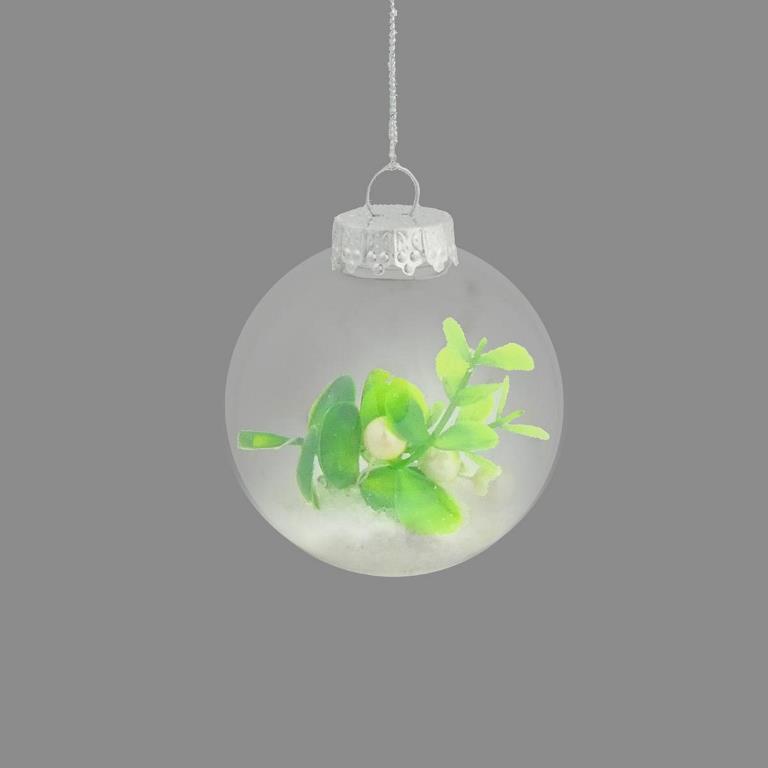 Mistletoe And Snow 8cm Bauble - Click Image to Close