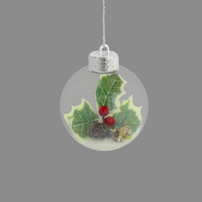 Holly Cone & Snow 8cm Bauble - Click Image to Close