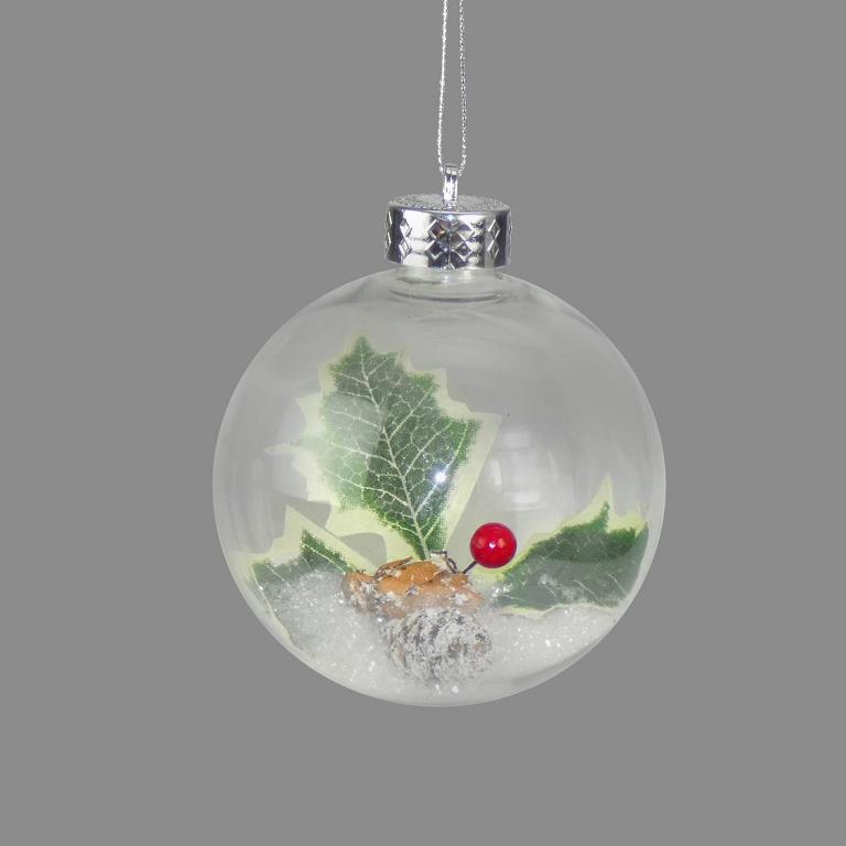 10cm Holly Cone & Snow Bauble - Click Image to Close