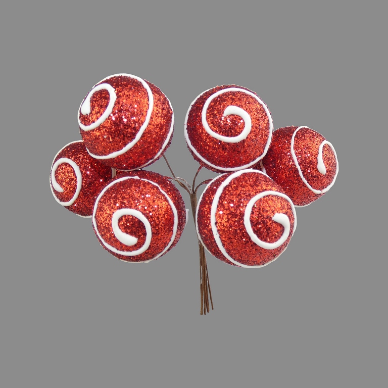 6 3cm Swirl Candy Ball Pick Red - Click Image to Close