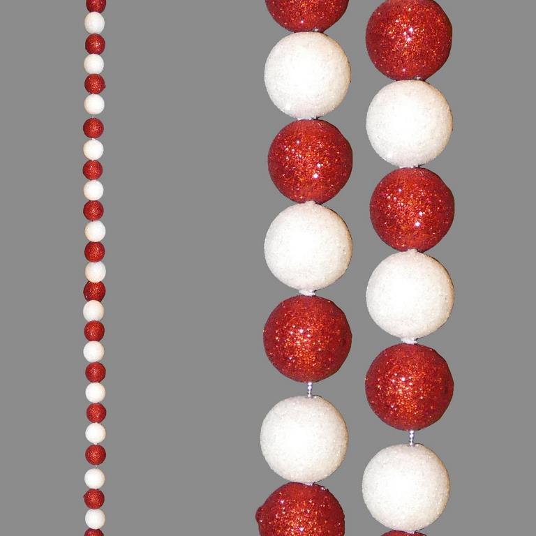 1.8M Red & White Glitter Ball Garland - Click Image to Close