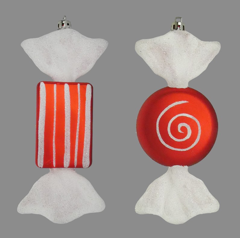 Candy Bauble Red & White 2 x 16cm - Click Image to Close