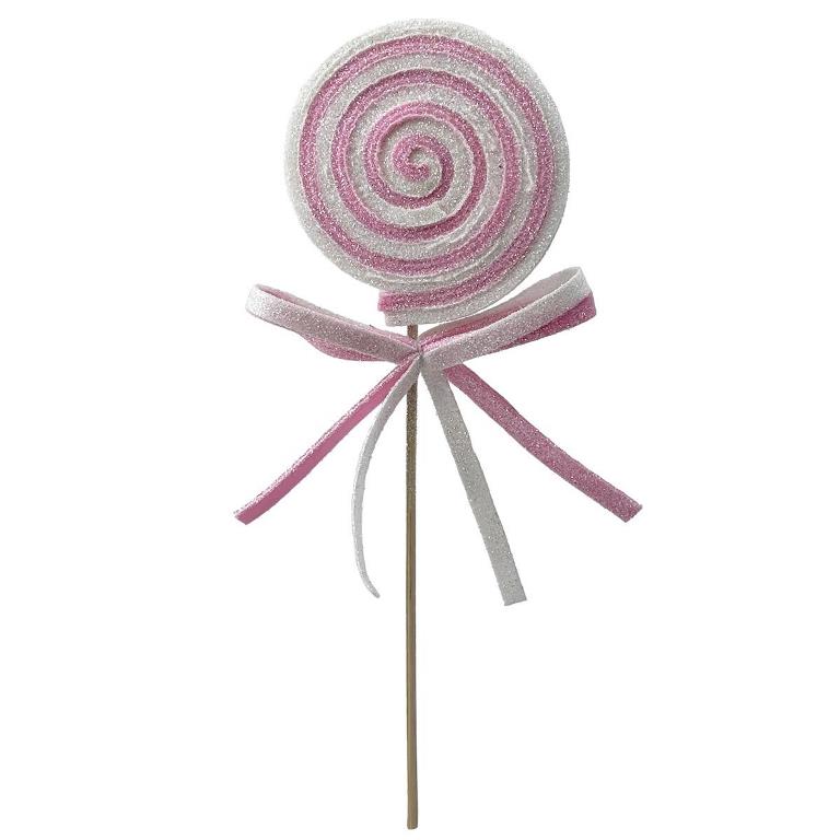 Christmas Lollipop Pick Pink And white 32cm - Click Image to Close