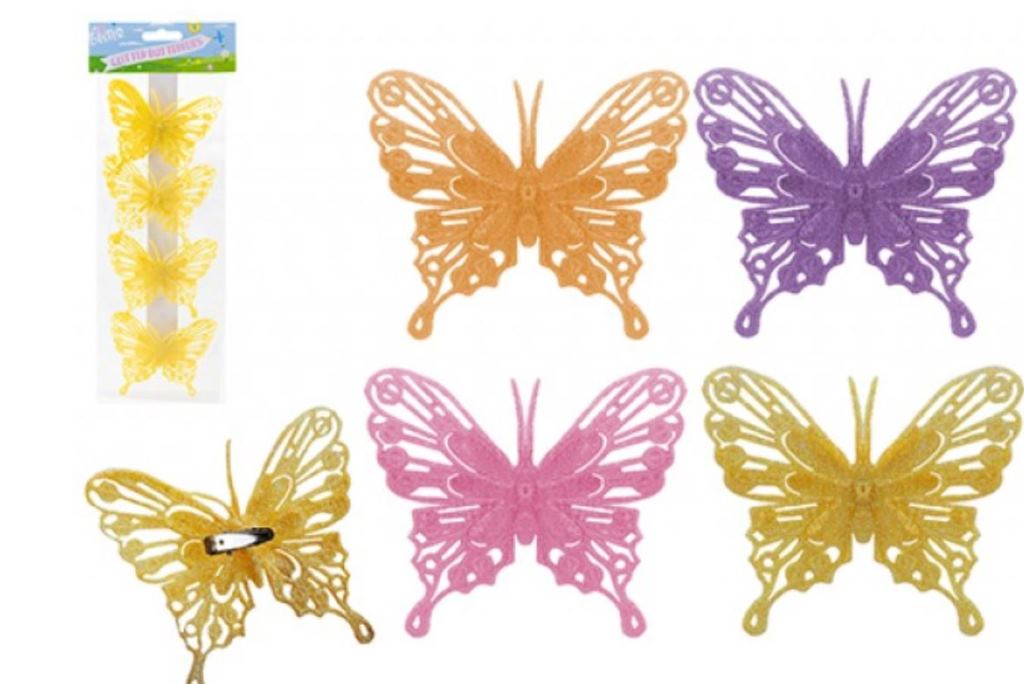 Set of 4 10cm Glitter Butterflies - Click Image to Close
